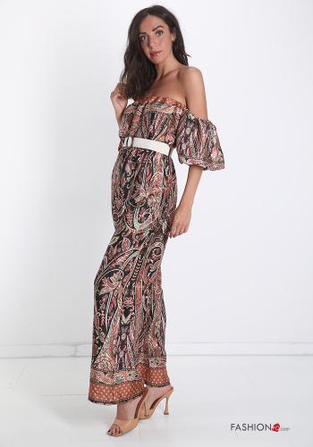 Jumpsuit  con cintura con balze Fantasia jacquard - ph 1