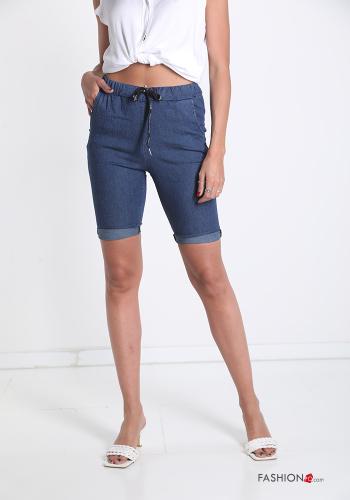 denim Cotton Bermuda with pockets with bow - ph 1