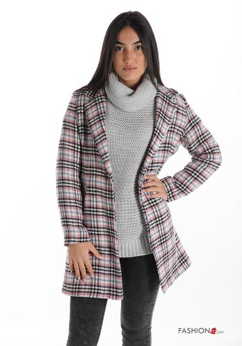 Manteau en Mélange de Laine  avec des boutons avec poches Motif tartan - ph 1