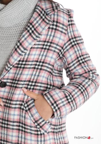 Manteau en Mélange de Laine  avec des boutons avec poches Motif tartan - ph 4