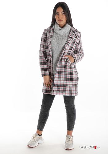 Manteau en Mélange de Laine  avec des boutons avec poches Motif tartan - ph 5