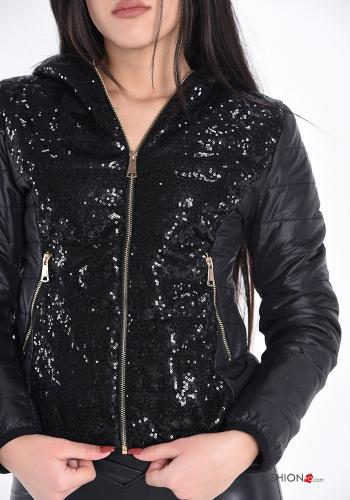 Piumino  con zip con paillettes con cappuccio - ph 4