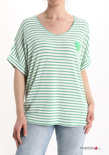 T-shirt às riscas gola V - ph 1