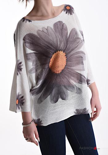 Floral Sweater 3/4 sleeve boat neckline - ph 3