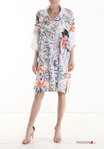 Vestido camisero por la rodilla Patrones de escritura manga tres cuartos - ph 1