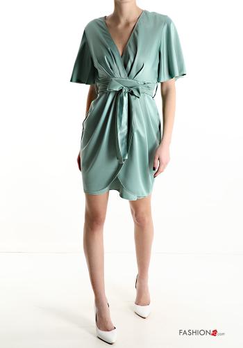 satin Dress with bow with v-neck - ph 1