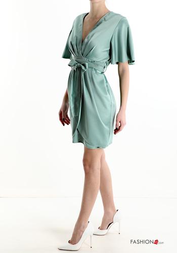 satin Dress with bow with v-neck - ph 3