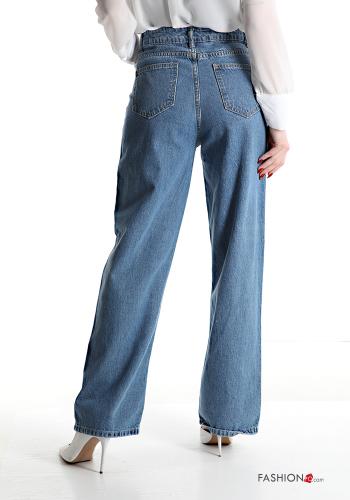 Jeans in Cotone a zampa vita alta con tasche con strass - ph 2