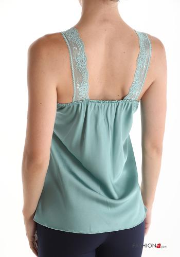 lace trim satin Tank-Top with v-neck - ph 2