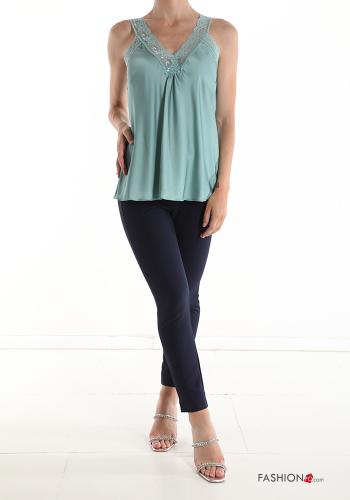 lace trim satin Tank-Top with v-neck - ph 5