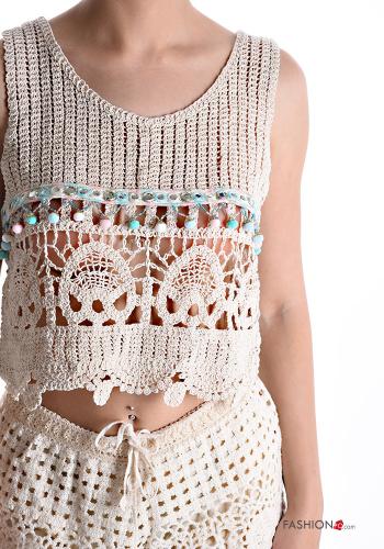 Embroidered Cotton Co-ord with bow with elastic - ph 4