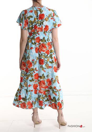 Floral short sleeve long Cotton Dress with v-neck - ph 2