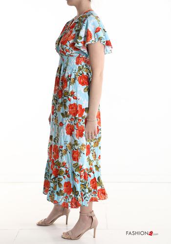 Floral short sleeve long Cotton Dress with v-neck - ph 3