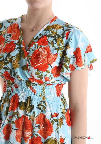 Floral short sleeve long Cotton Dress with v-neck - ph 4