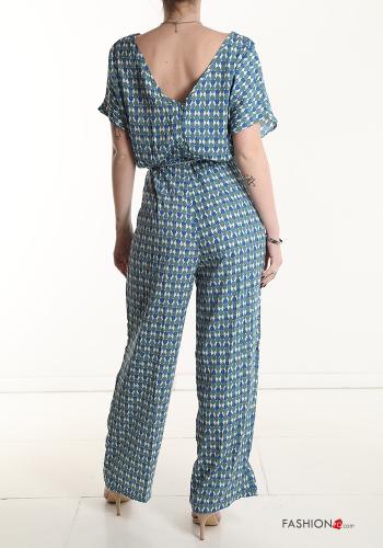 Mono Estampado Geométrico con cuello en v con bolsillos con fajín - ph 2