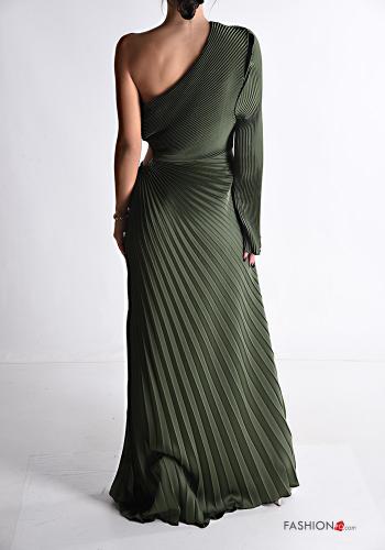 Vestido longo cetim plissê decote assimétrico - ph 2