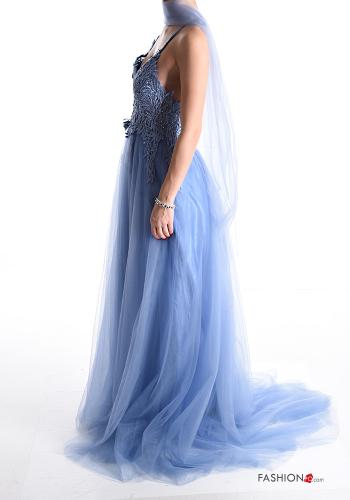 Vestido sem mangas renda tule longo com strass com cachecol - ph 3