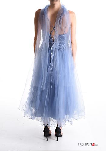 Vestido sem mangas renda tule longo com cachecol - ph 2