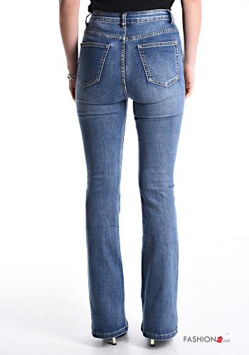 ausgestellte hoher Taille Jeans aus Baumwolle mit Taschen - ph 2