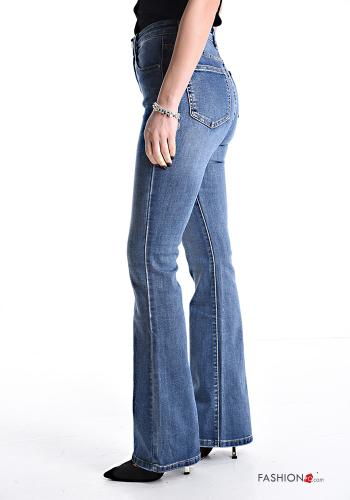 ausgestellte hoher Taille Jeans aus Baumwolle mit Taschen - ph 3