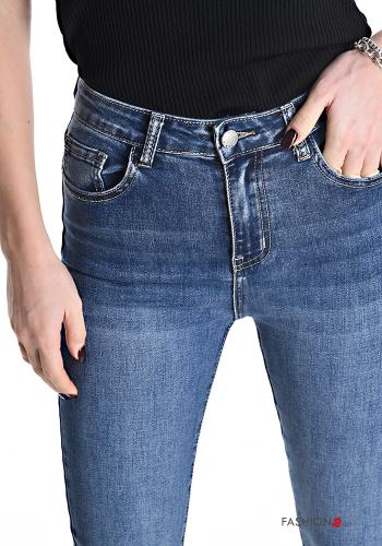 ausgestellte hoher Taille Jeans aus Baumwolle mit Taschen - ph 4