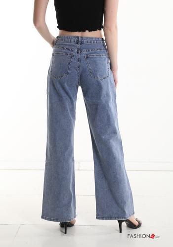 wide leg ripped Cotton Jeans with pockets - ph 2