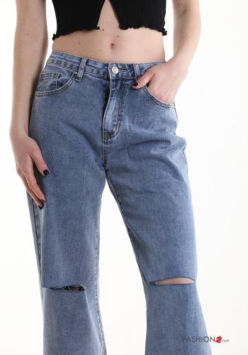 wide leg ripped Cotton Jeans with pockets - ph 4