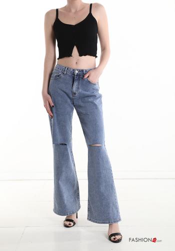 wide leg ripped Cotton Jeans with pockets - ph 5