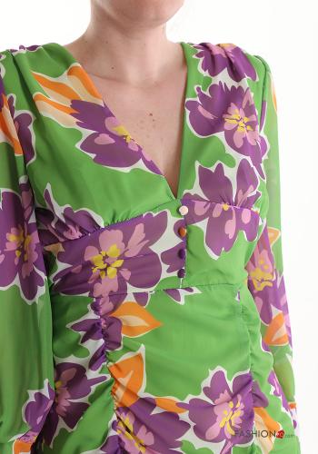 Vestido manga larga corto Estampado Floral con cuello en v - ph 4