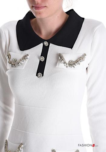 Abito corto maniche lunghe con colletto con bottoni con strass - ph 4
