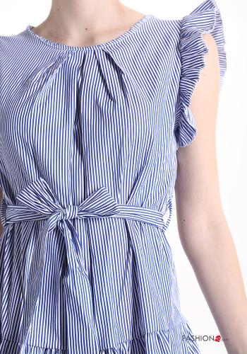 Streifenmuster Kleid mit Volants mit Schleife - ph 4