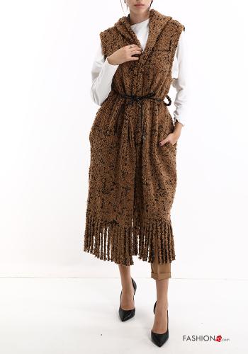 Smanicato in Misto Lana con tasche con cintura con frange - ph 1