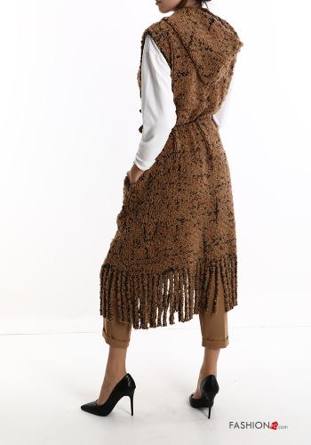 Smanicato in Misto Lana con tasche con cintura con frange - ph 2