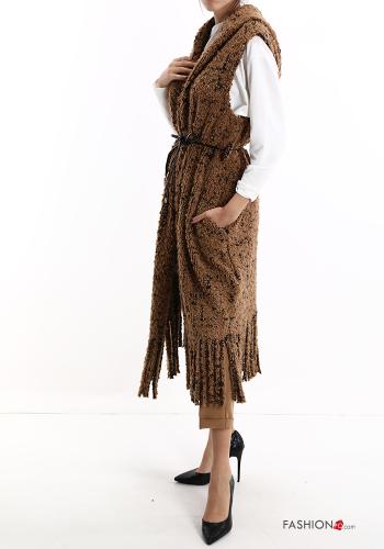 Smanicato in Misto Lana con tasche con cintura con frange - ph 3