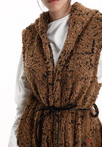 Smanicato in Misto Lana con tasche con cintura con frange - ph 4