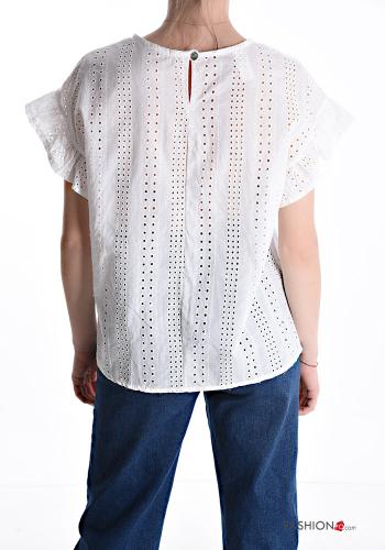 Blusa in Cotone maniche corte in pizzo sangallo - ph 2