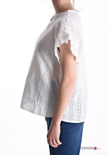 Blusa in Cotone maniche corte in pizzo sangallo - ph 3
