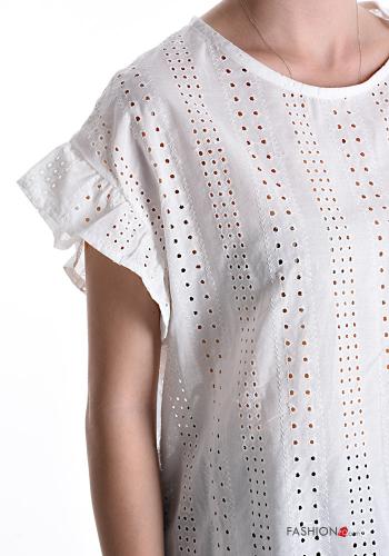 Blusa in Cotone maniche corte in pizzo sangallo - ph 4