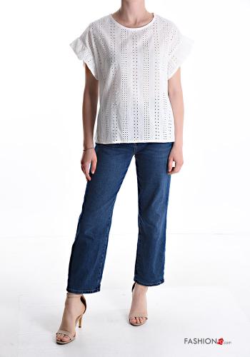 Blusa in Cotone maniche corte in pizzo sangallo - ph 5