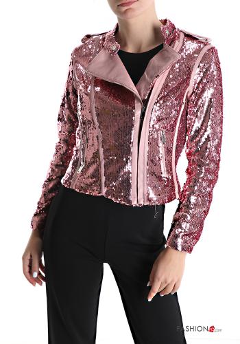Cazadora estilo biker con lentejuelas con cremallera - ph 1