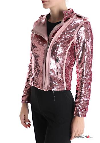 Cazadora estilo biker con lentejuelas con cremallera - ph 3