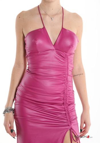 Vestido Sin Mangas imitación de cuero con cuello en v con abertura - ph 4
