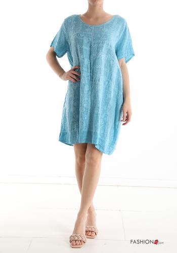 Vestido de Lino Patrón bordado con bolsillos - ph 1