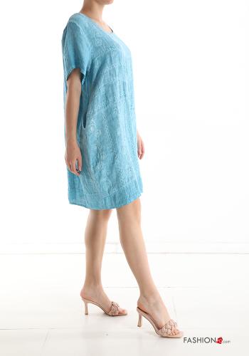 Vestido de Lino Patrón bordado con bolsillos - ph 3