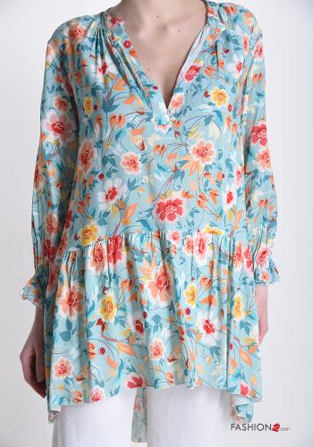 Blusa Fantasia floreale con balze scollo a V - ph 1