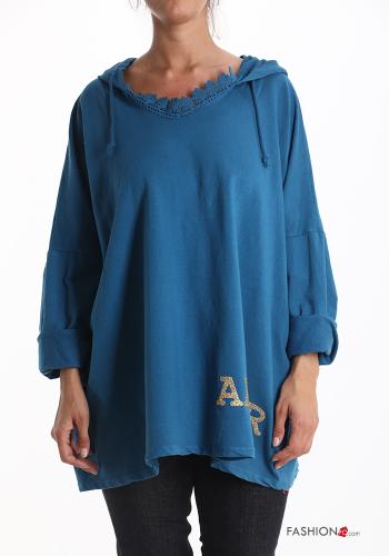 Lettering print lace trim oversized Cotton Sweatshirt with hood - ph 1