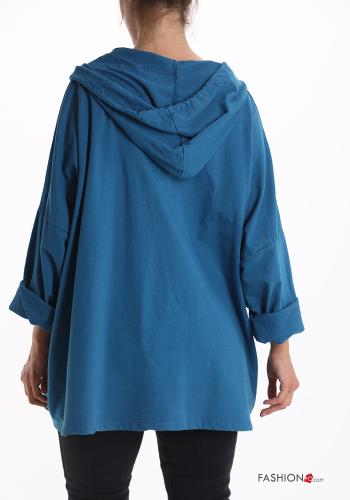 Lettering print lace trim oversized Cotton Sweatshirt with hood - ph 2