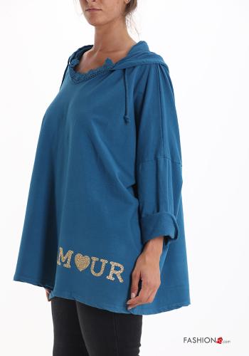 Lettering print lace trim oversized Cotton Sweatshirt with hood - ph 3