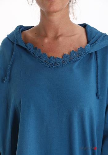 Lettering print lace trim oversized Cotton Sweatshirt with hood - ph 4