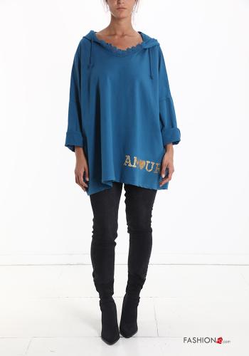 Lettering print lace trim oversized Cotton Sweatshirt with hood - ph 6
